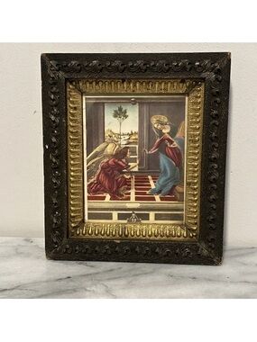 Antique Cestello Annunciation, by Sandro Botticelli Print Framed Carved Wood